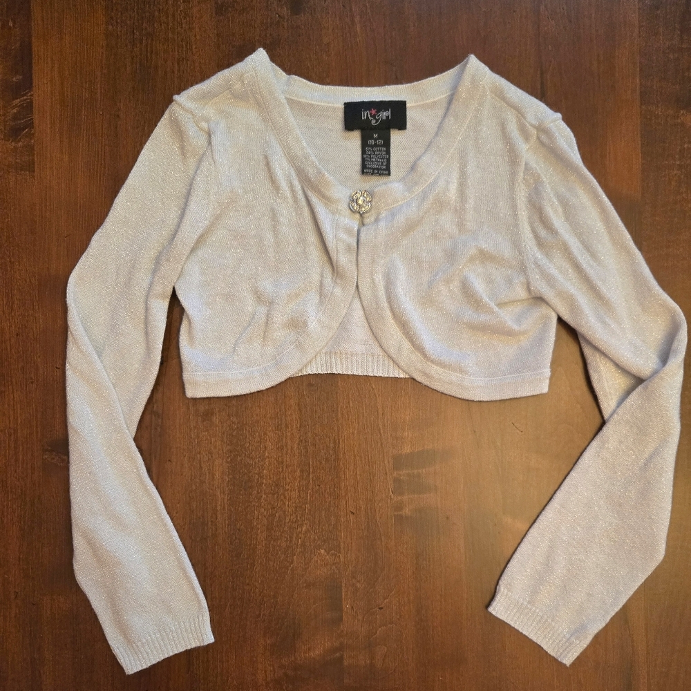 Girls' Medium Silver Cropped Sweater